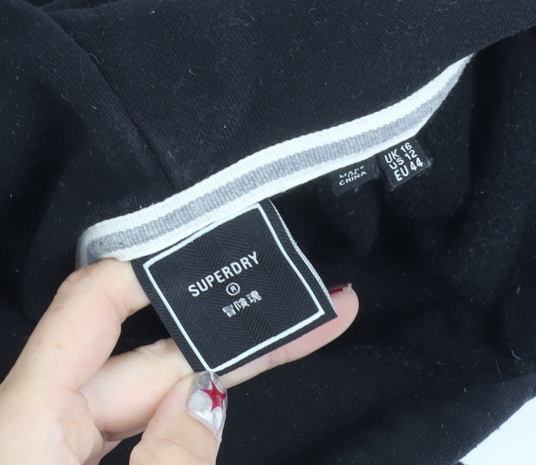 Superdry Womens Black Pullover Hoodie Size 16 Regular Fit