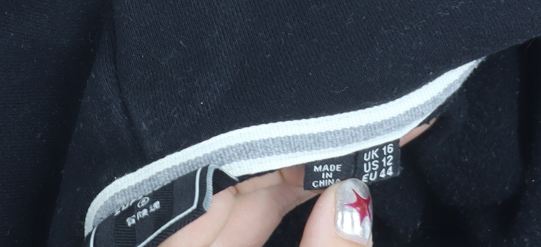 Superdry Womens Black Pullover Hoodie Size 16 Regular Fit