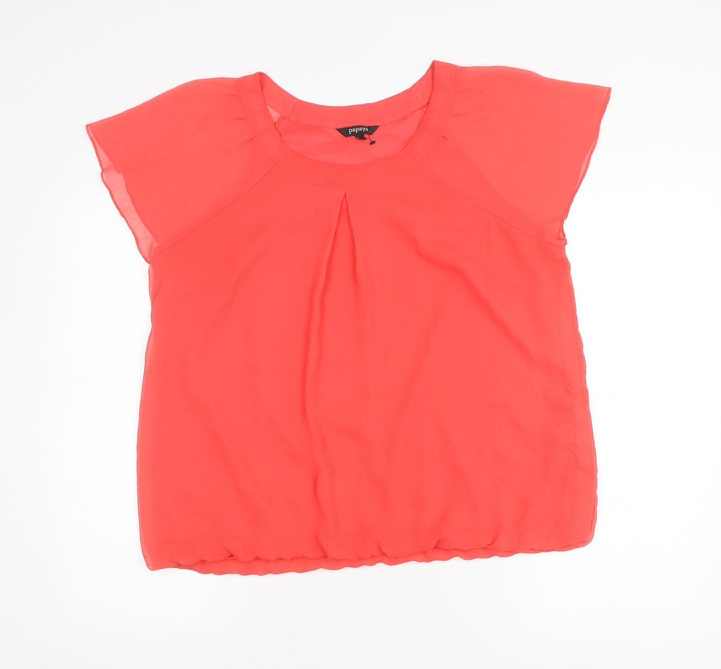 Papaya Women’s Red Chiffon Blouse Size 18 Scoop Neck Short Sleeve