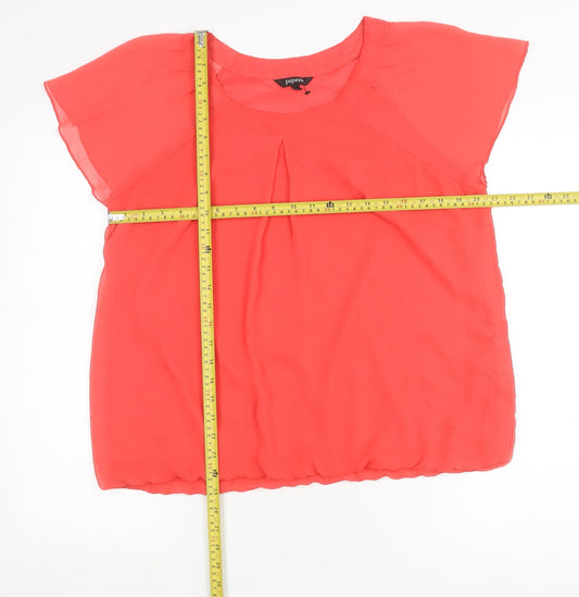 Papaya Women’s Red Chiffon Blouse Size 18 Scoop Neck Short Sleeve