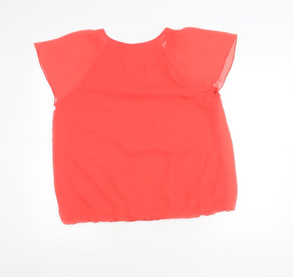 Papaya Women’s Red Chiffon Blouse Size 18 Scoop Neck Short Sleeve