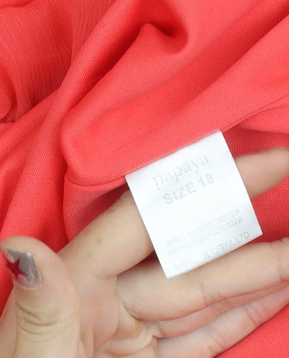 Papaya Women’s Red Chiffon Blouse Size 18 Scoop Neck Short Sleeve