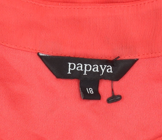 Papaya Women’s Red Chiffon Blouse Size 18 Scoop Neck Short Sleeve
