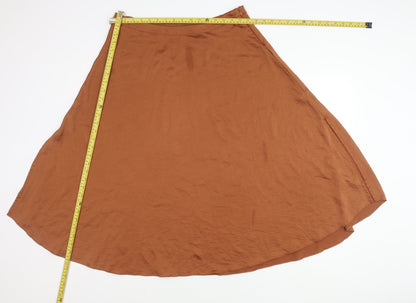 Next Women's Brown A-Line Midi Skirt Size 16 Polyester