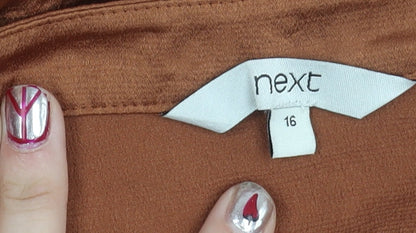 Next Women's Brown A-Line Midi Skirt Size 16 Polyester