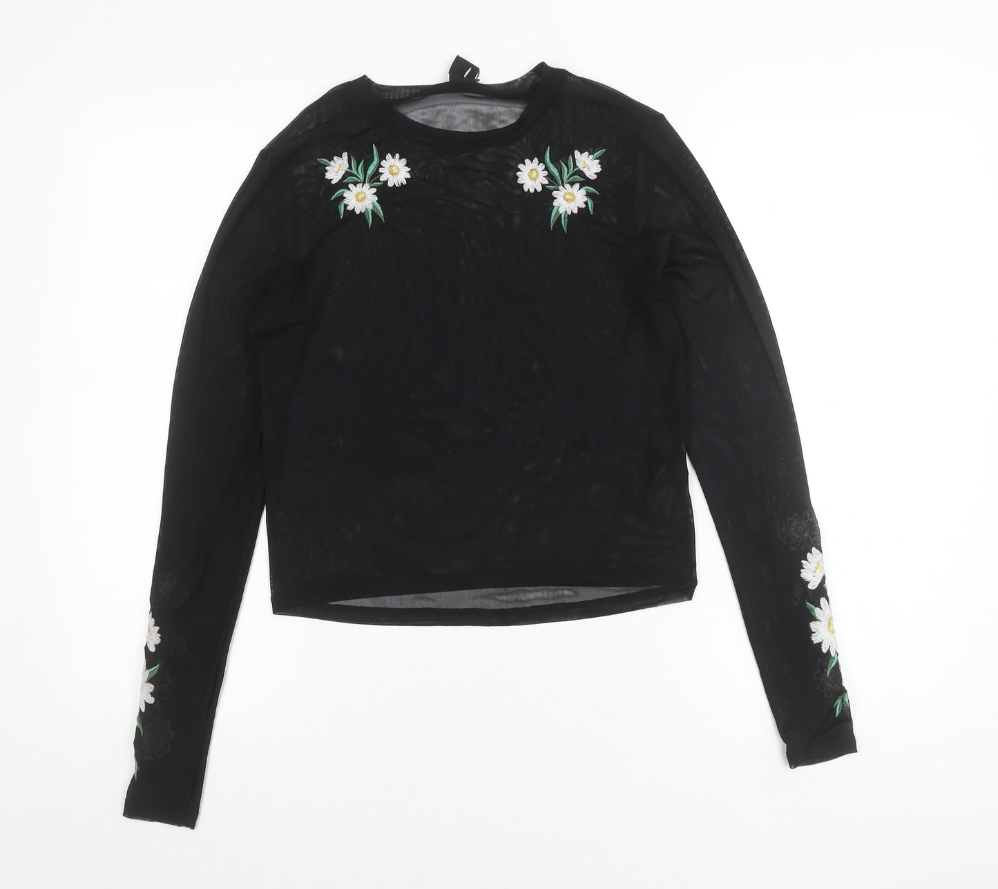 URBN Outfitters Womens Black Floral Embroidered Mesh Blouse M