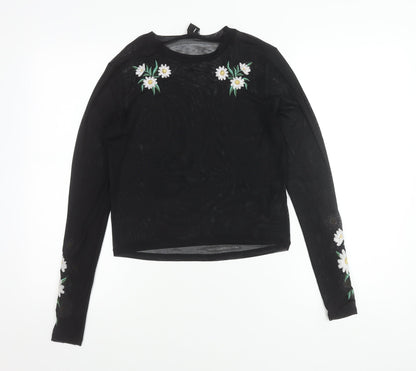 URBN Outfitters Womens Black Floral Embroidered Mesh Blouse M