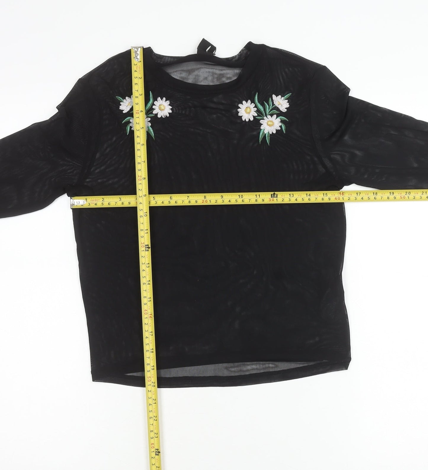 URBN Outfitters Womens Black Floral Embroidered Mesh Blouse M
