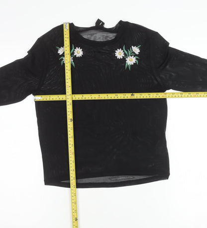 URBN Outfitters Womens Black Floral Embroidered Mesh Blouse M