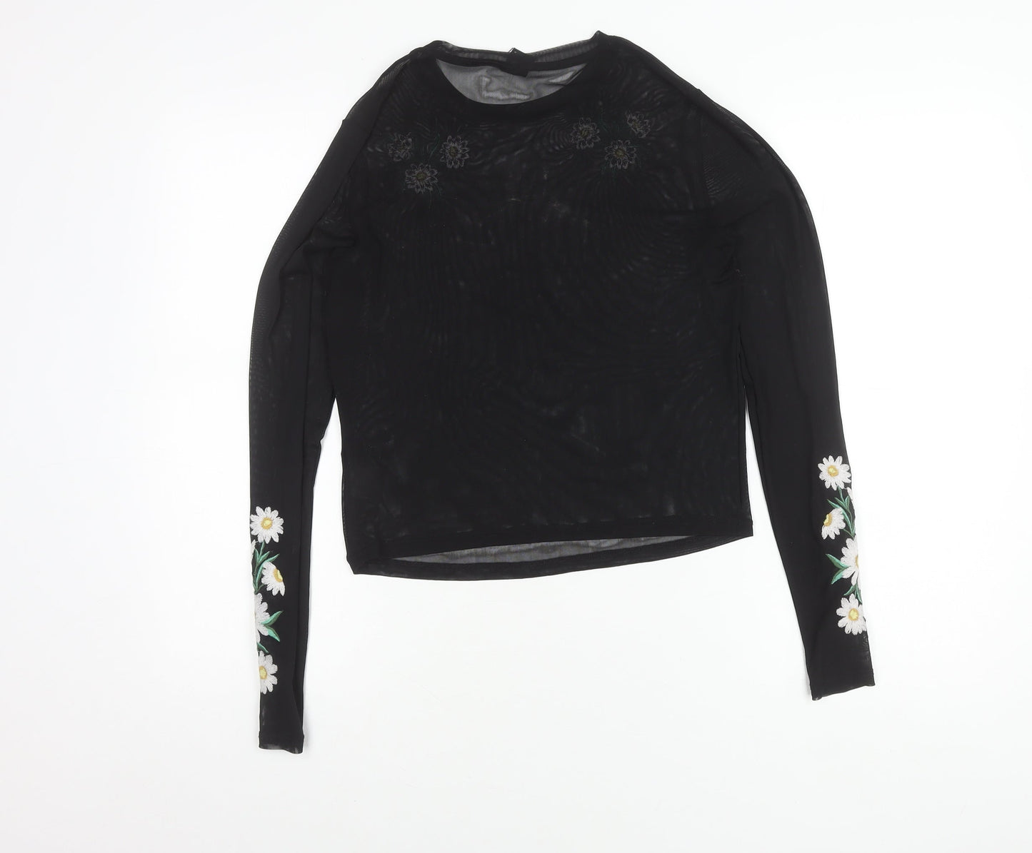 URBN Outfitters Womens Black Floral Embroidered Mesh Blouse M