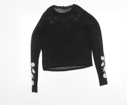 URBN Outfitters Womens Black Floral Embroidered Mesh Blouse M