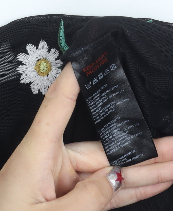 URBN Outfitters Womens Black Floral Embroidered Mesh Blouse M