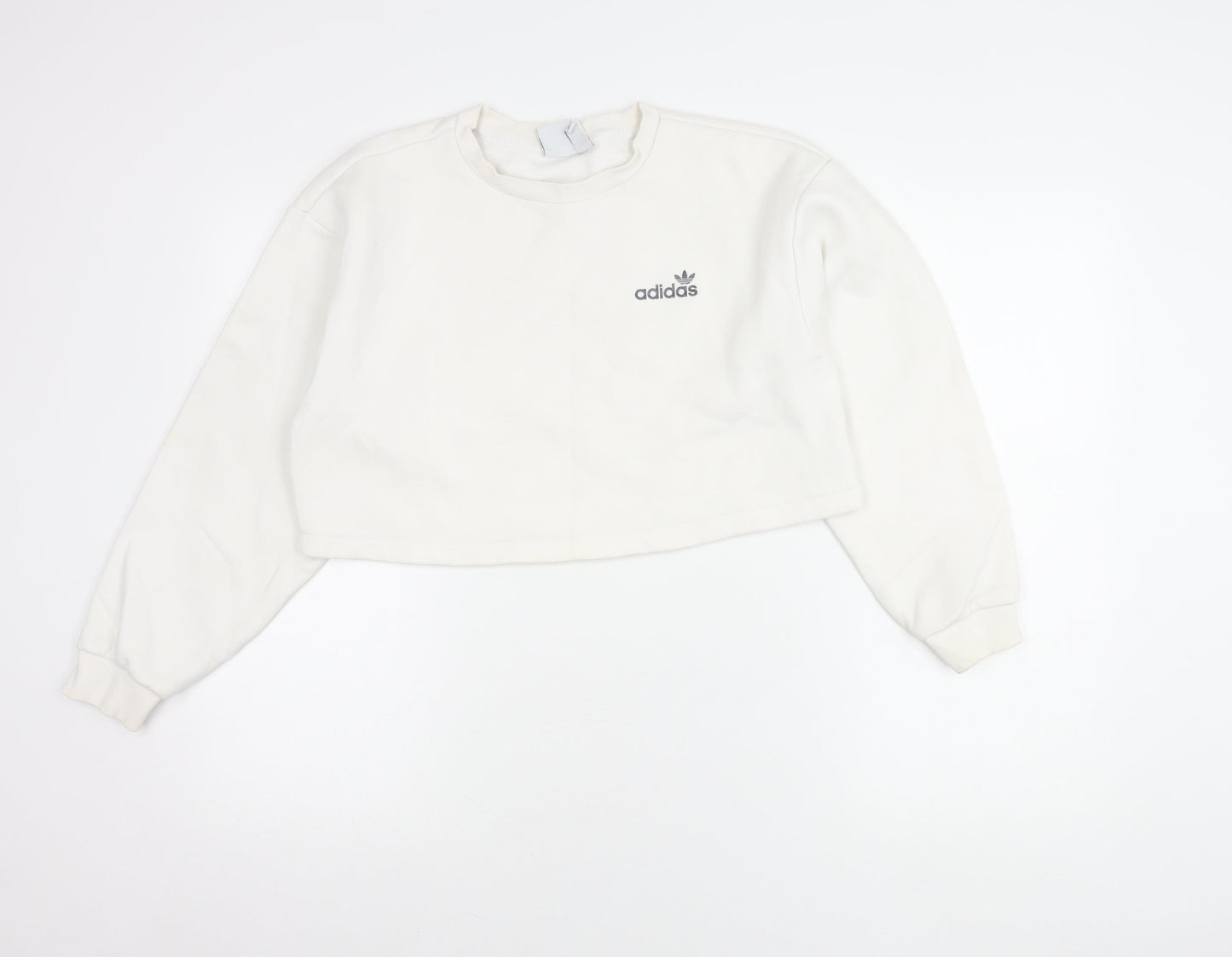 Adidas Women XS White Cropped Sweatshirt Logo Print Long Sleeve