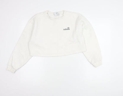 Adidas Women XS White Cropped Sweatshirt Logo Print Long Sleeve