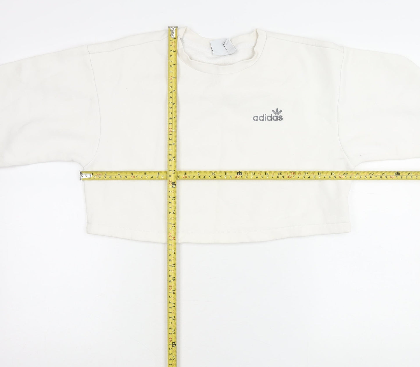 Adidas Women XS White Cropped Sweatshirt Logo Print Long Sleeve