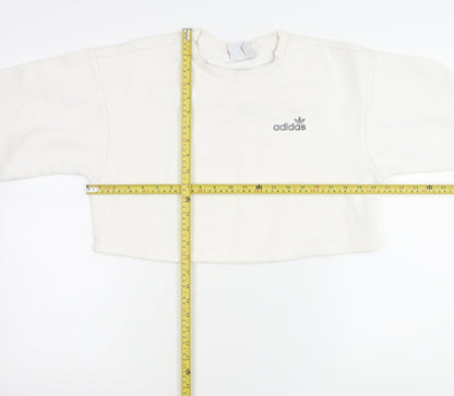 Adidas Women XS White Cropped Sweatshirt Logo Print Long Sleeve