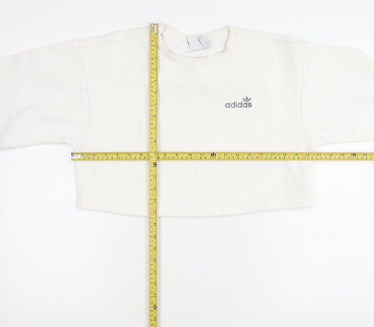 Adidas Women XS White Cropped Sweatshirt Logo Print Long Sleeve