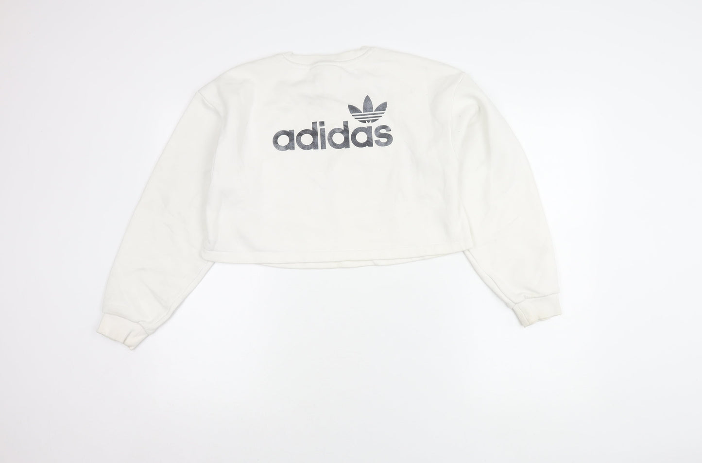 Adidas Women XS White Cropped Sweatshirt Logo Print Long Sleeve