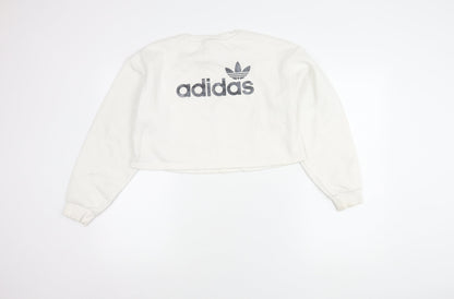 Adidas Women XS White Cropped Sweatshirt Logo Print Long Sleeve