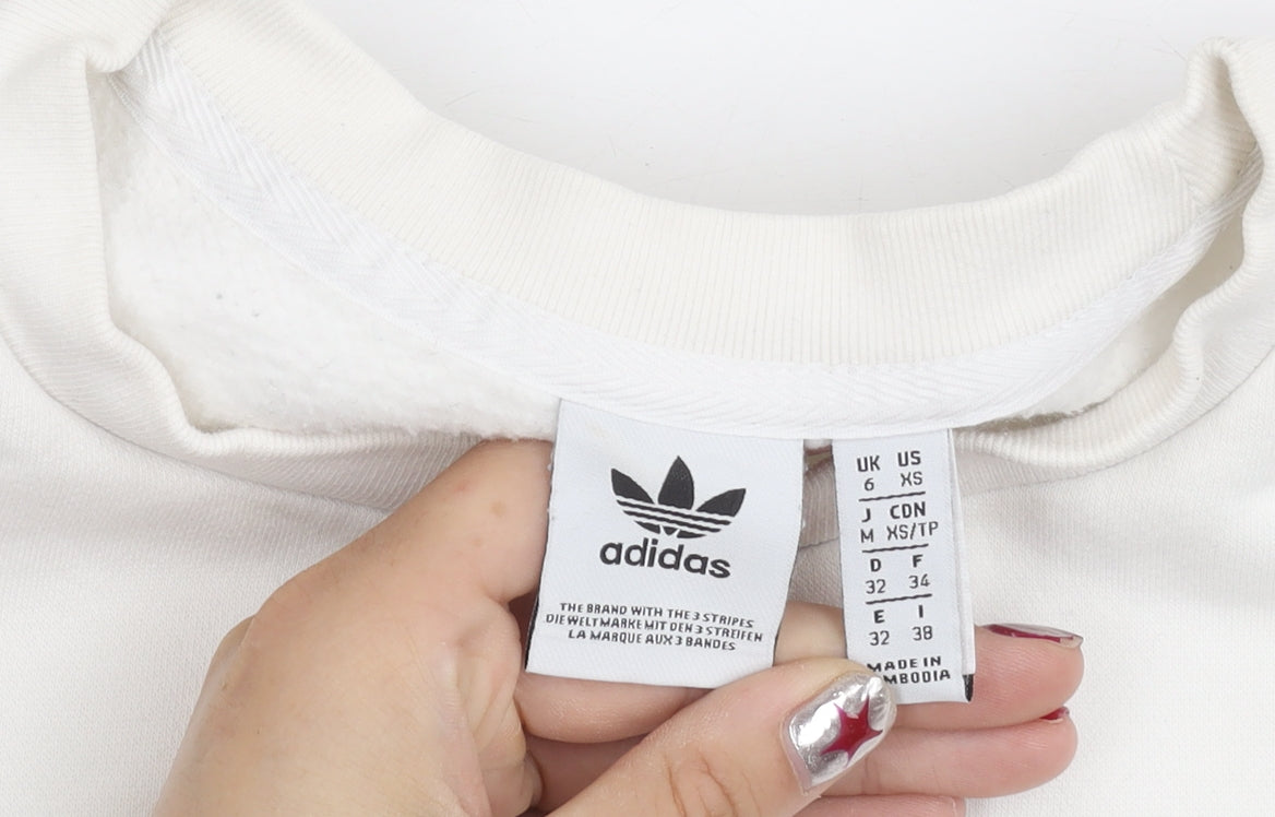 Adidas Women XS White Cropped Sweatshirt Logo Print Long Sleeve