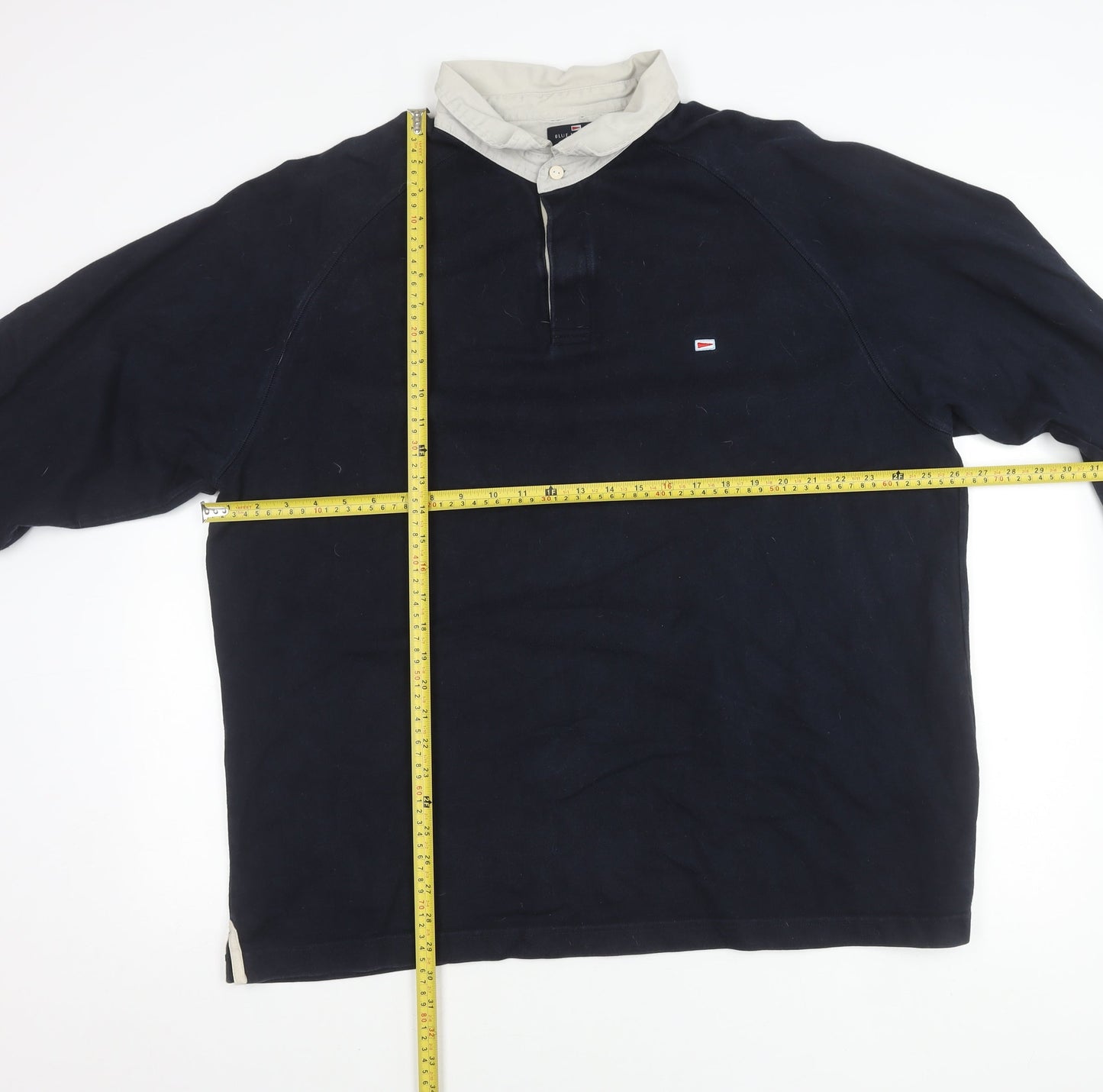 Marks and Spencer Blue Harbour Men's Navy 2XL Long Sleeve Polo Shirt Cotton