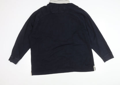 Marks and Spencer Blue Harbour Men's Navy 2XL Long Sleeve Polo Shirt Cotton
