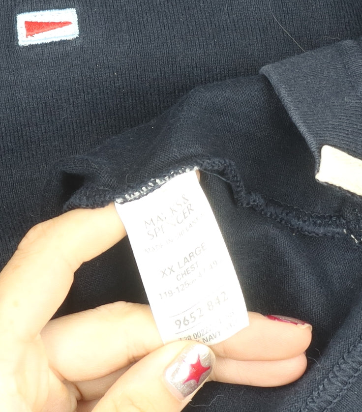 Marks and Spencer Blue Harbour Men's Navy 2XL Long Sleeve Polo Shirt Cotton