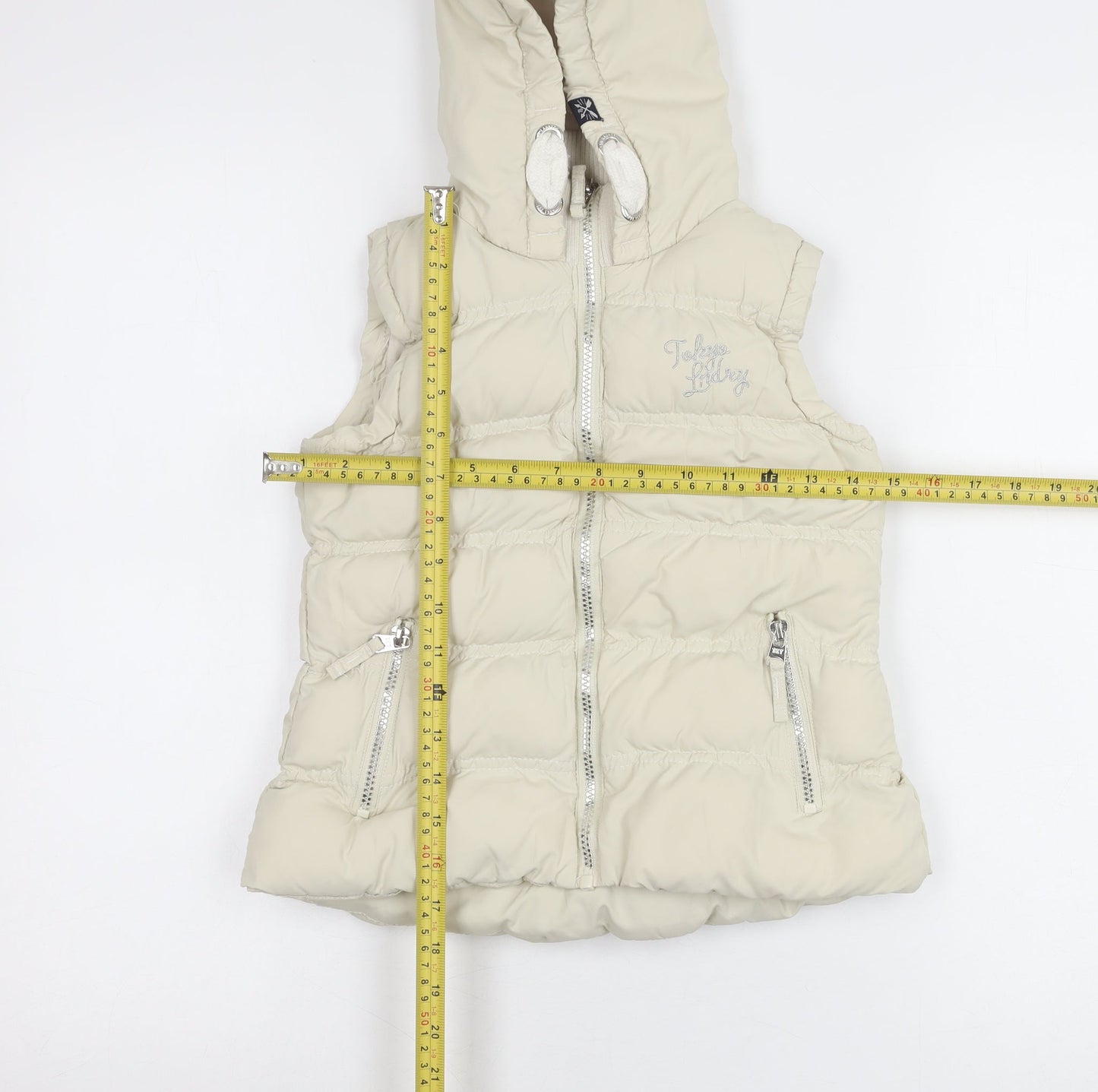 Tokyo Laundry Girls Beige Puffer Hooded Gilet Waistcoat Size 7 Years