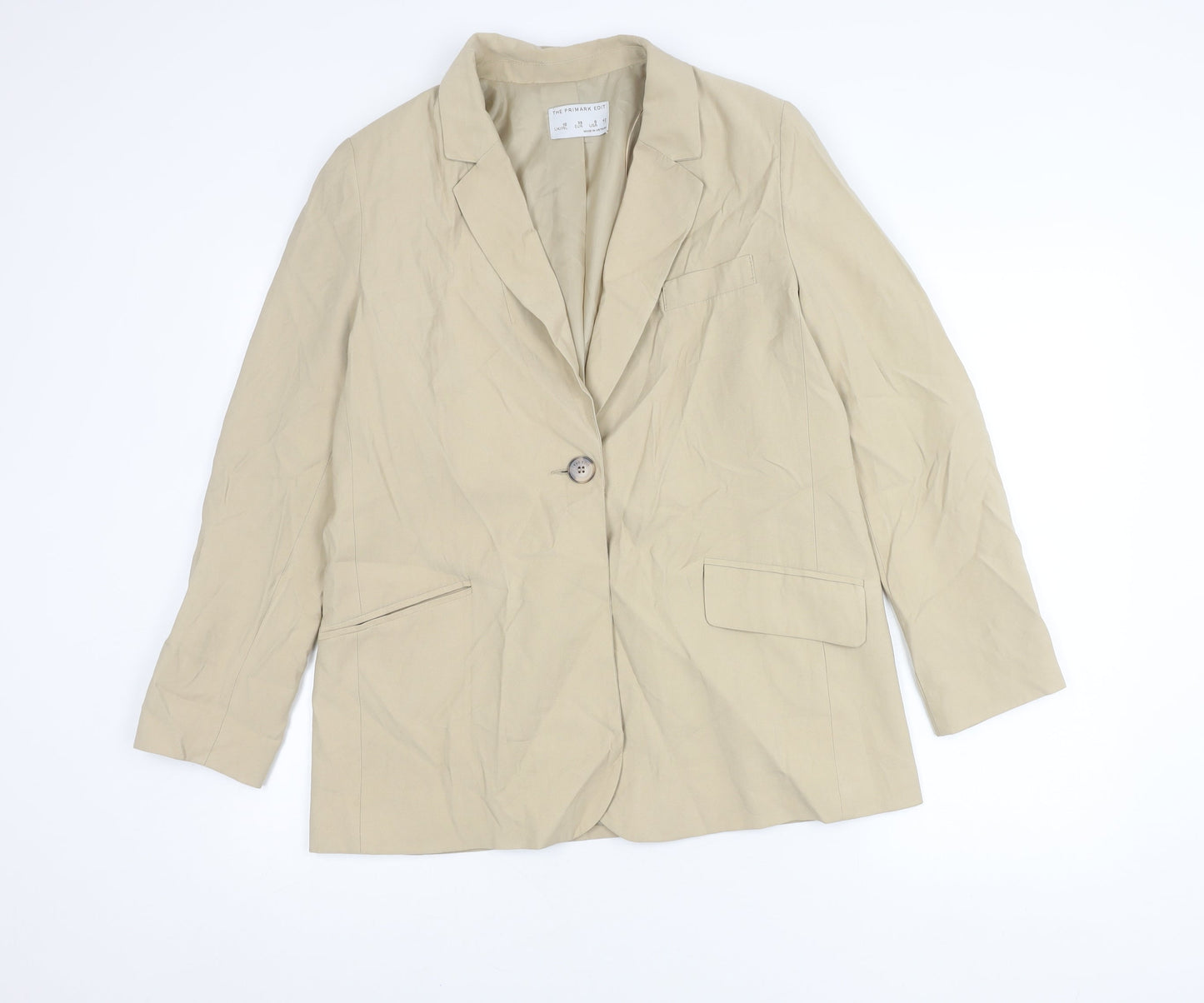 Primark Women Beige UK 10 Blazer Jacket Tailored Workwear