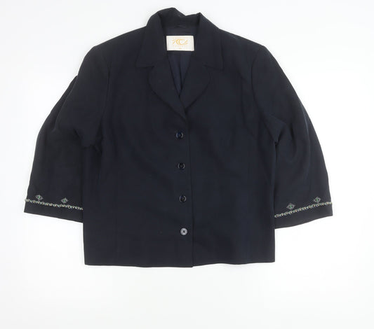 Country Casuals Women’s Blue Silk Suit Jacket Size 14 3/4 Sleeve Formal Blazer