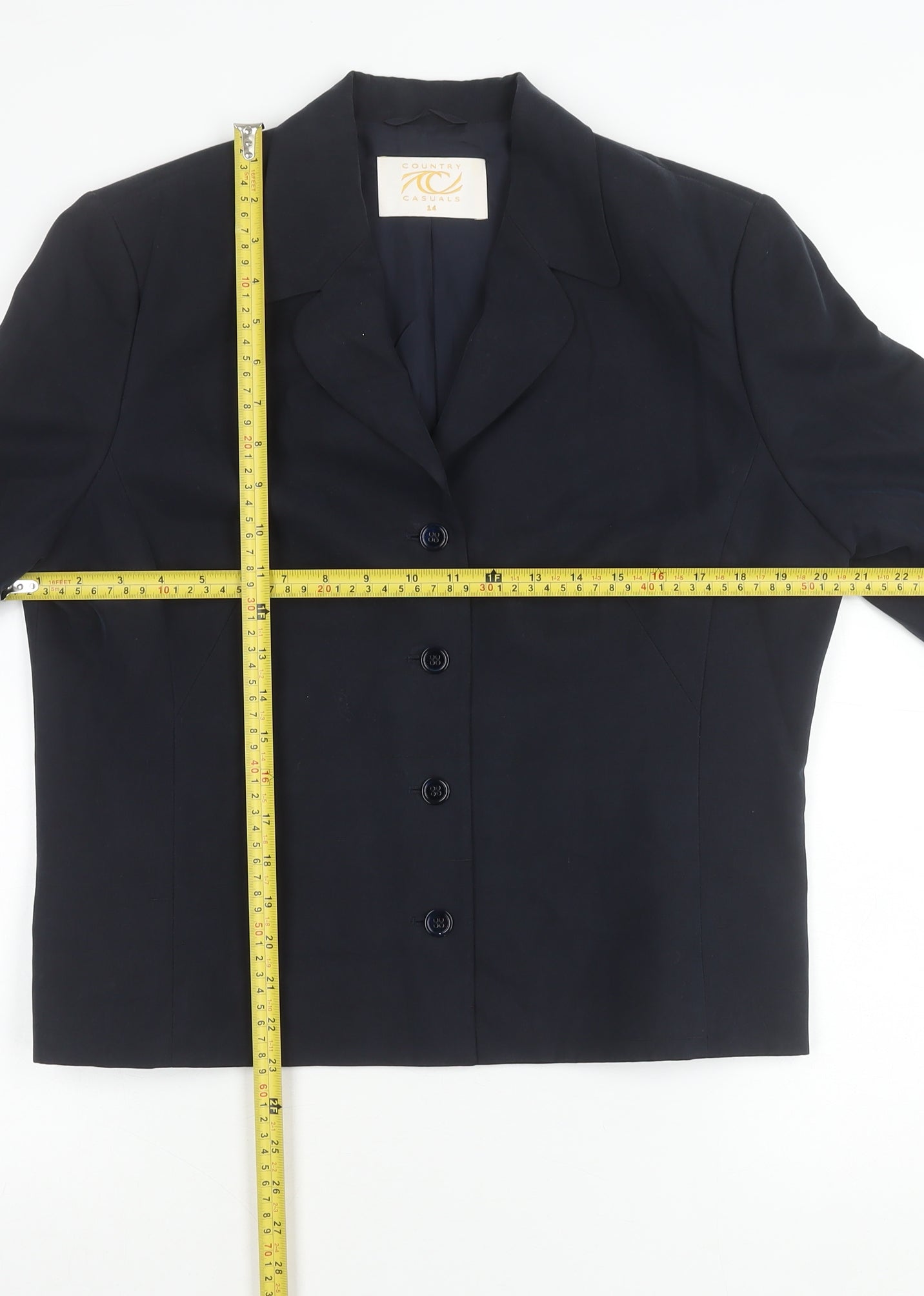 Country Casuals Women’s Blue Silk Suit Jacket Size 14 3/4 Sleeve Formal Blazer