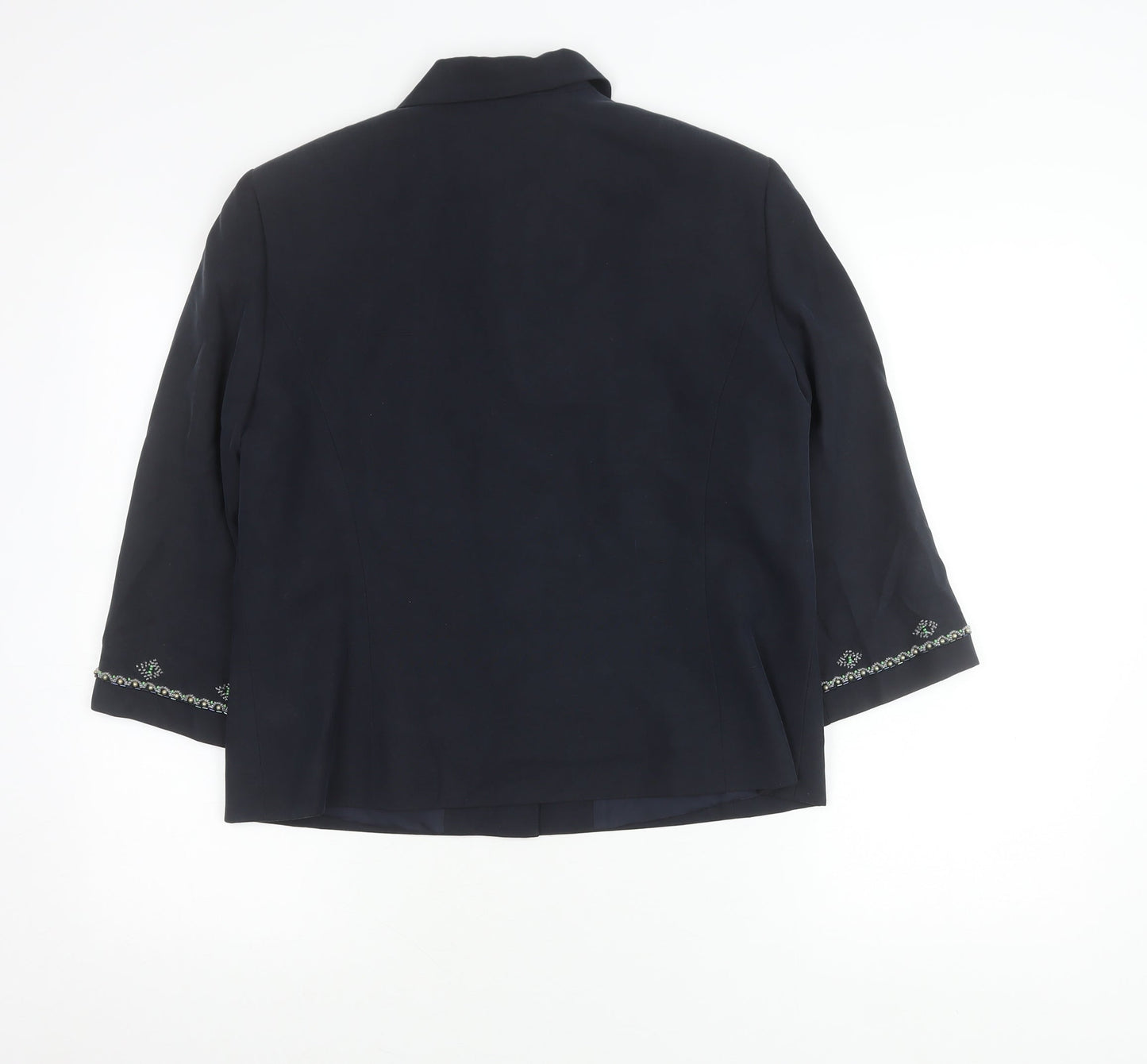 Country Casuals Women’s Blue Silk Suit Jacket Size 14 3/4 Sleeve Formal Blazer