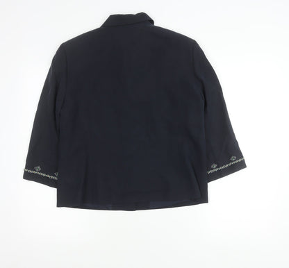 Country Casuals Women’s Blue Silk Suit Jacket Size 14 3/4 Sleeve Formal Blazer