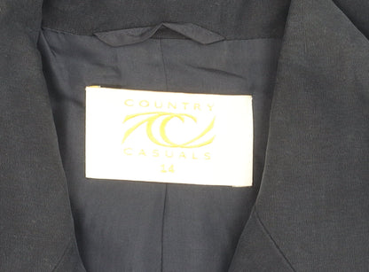 Country Casuals Women’s Blue Silk Suit Jacket Size 14 3/4 Sleeve Formal Blazer