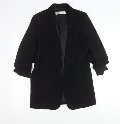 Zara Women Black Shawl Collar Blazer Jacket S Longline Tailored