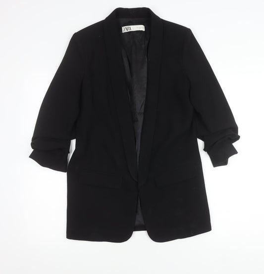 Zara Women Black Shawl Collar Blazer Jacket S Longline Tailored