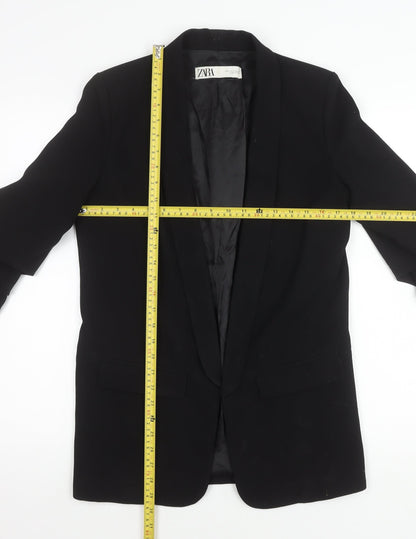 Zara Women Black Shawl Collar Blazer Jacket S Longline Tailored