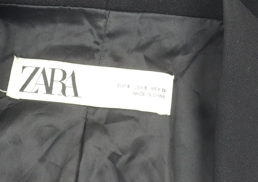 Zara Women Black Shawl Collar Blazer Jacket S Longline Tailored
