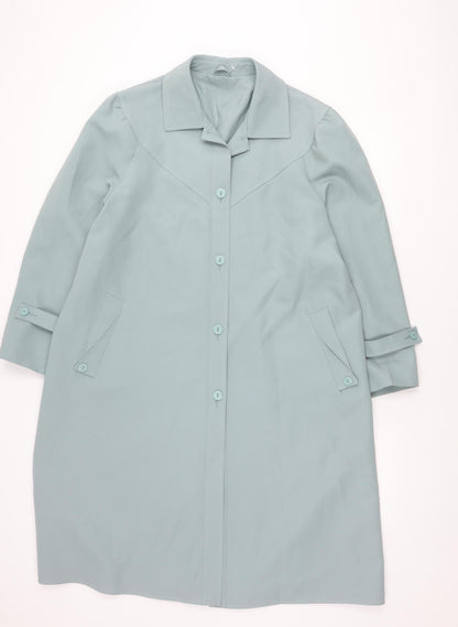 Awrayn Womens Blue Mid-Length Rain Coat Size 16 Button Up Classic