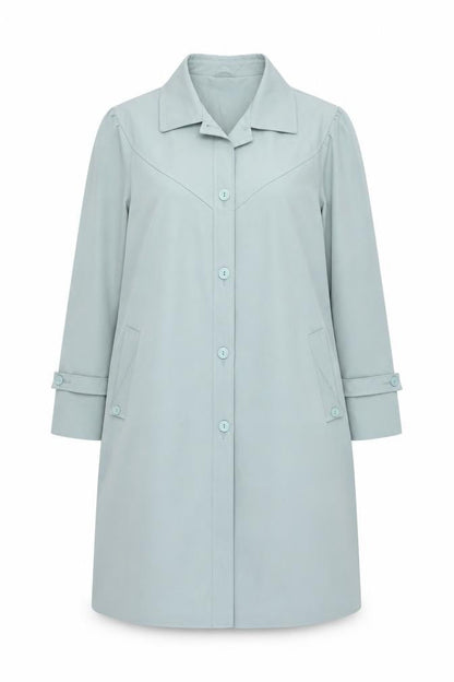 Awrayn Womens Blue Mid-Length Rain Coat Size 16 Button Up Classic