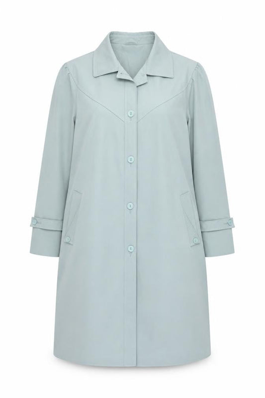 Awrayn Womens Blue Mid-Length Rain Coat Size 16 Button Up Classic