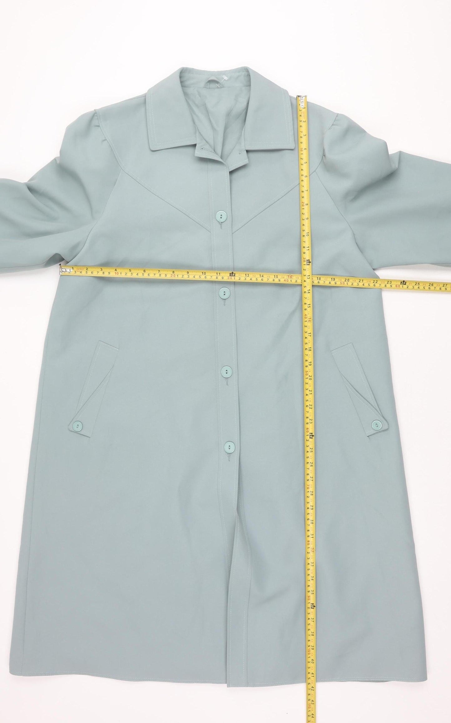 Awrayn Womens Blue Mid-Length Rain Coat Size 16 Button Up Classic