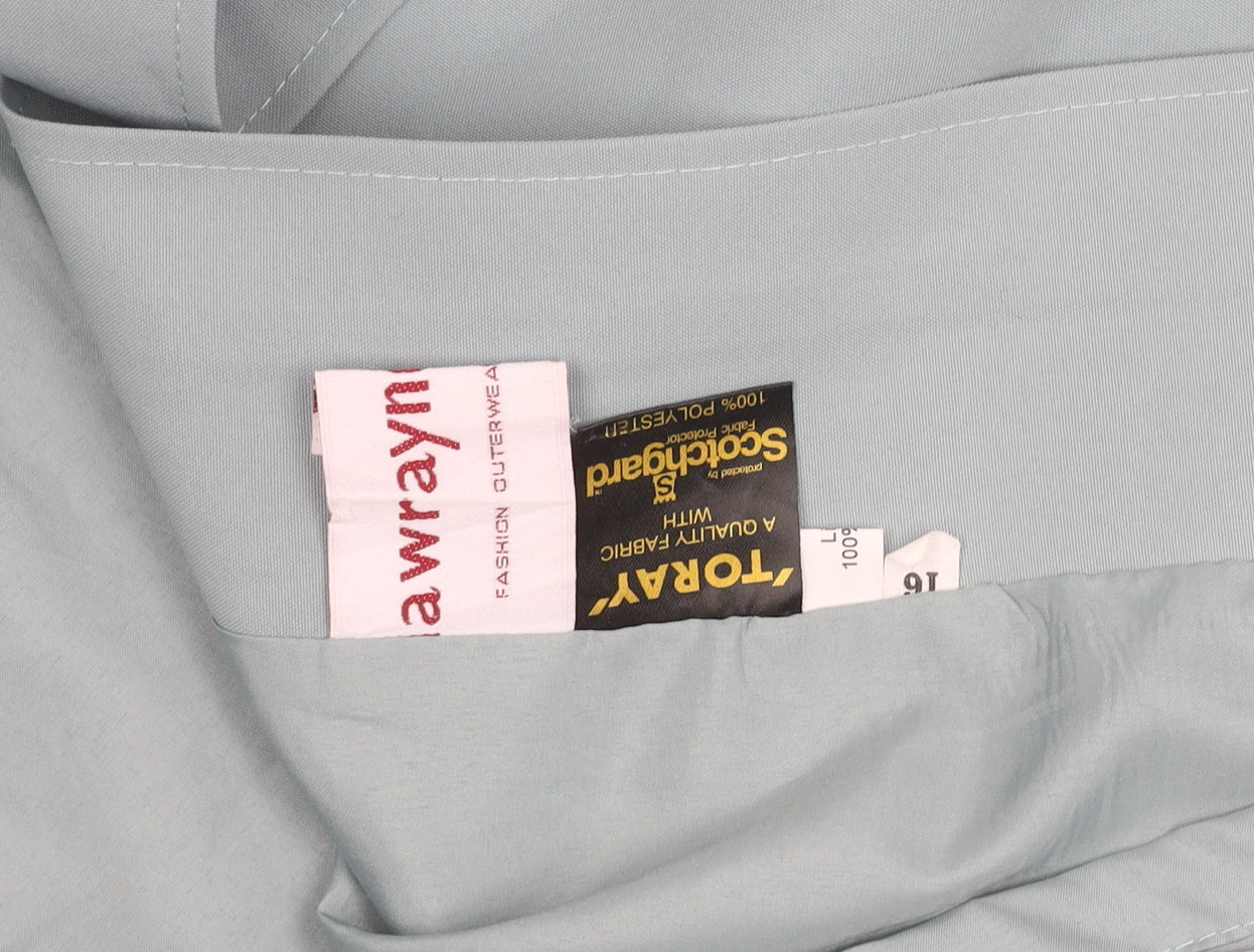 Awrayn Womens Blue Mid-Length Rain Coat Size 16 Button Up Classic