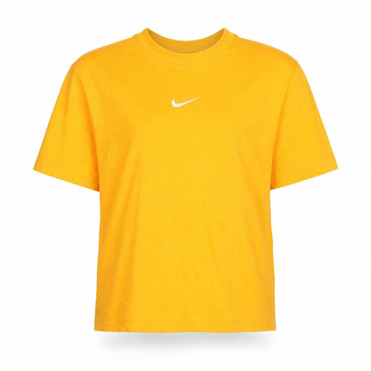 Front view of Nike Teens Yellow Loose Fit Cotton T-Shirt, size L, Short Sleeve