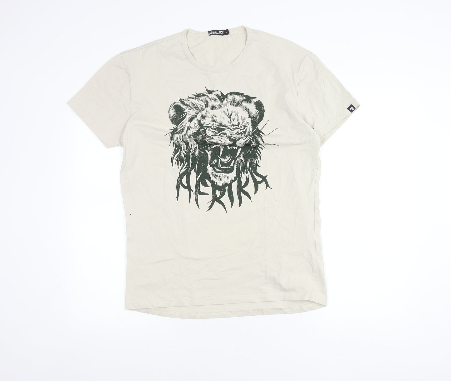 Afrika Joe Men's Beige Lion Graphic T-Shirt Size L Cotton Blend