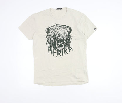 Afrika Joe Men's Beige Lion Graphic T-Shirt Size L Cotton Blend