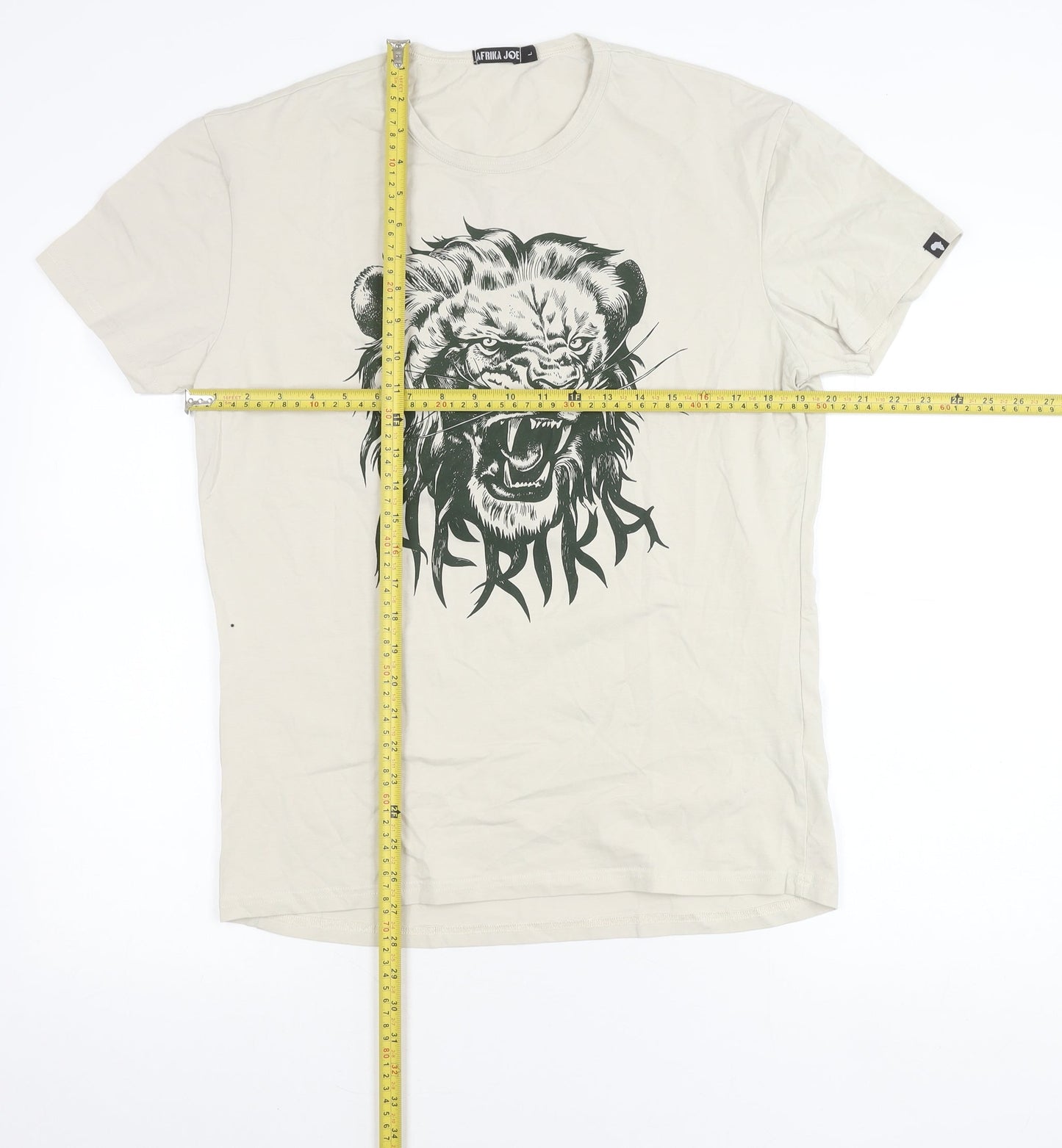 Afrika Joe Men's Beige Lion Graphic T-Shirt Size L Cotton Blend