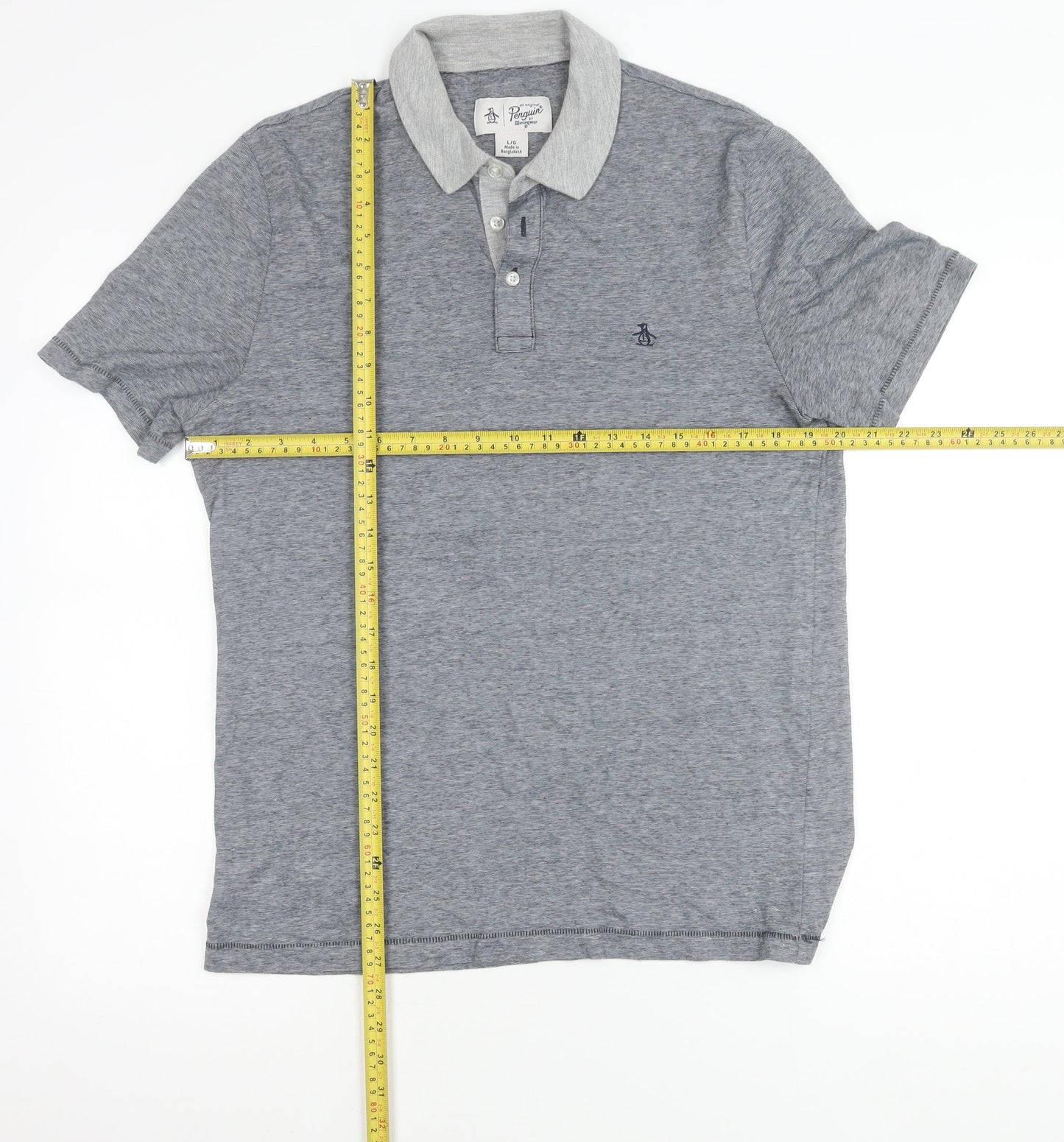 Penguin Mens Grey Cotton Polo Shirt L Short Sleeve Logo