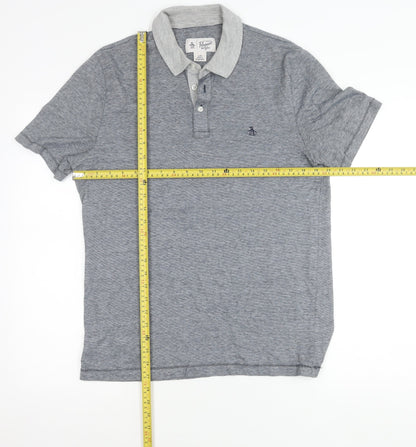 Penguin Mens Grey Cotton Polo Shirt L Short Sleeve Logo
