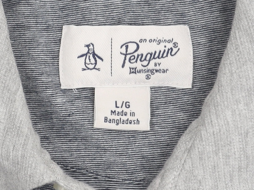 Penguin Mens Grey Cotton Polo Shirt L Short Sleeve Logo